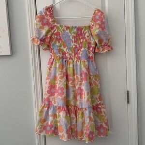 J Marie Womens Ava Mae Floral Square Neck Ruched Midi Dress summer vacation sz s